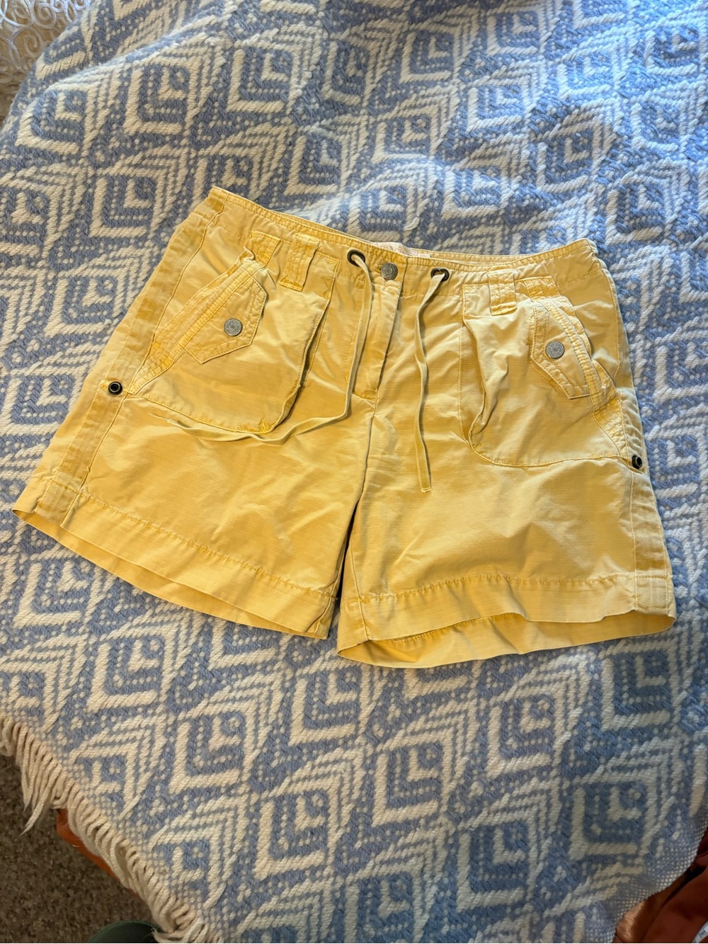 Women’s Casual Yellow Drawstring Utility Shorts City Fit Cargo Ripstop